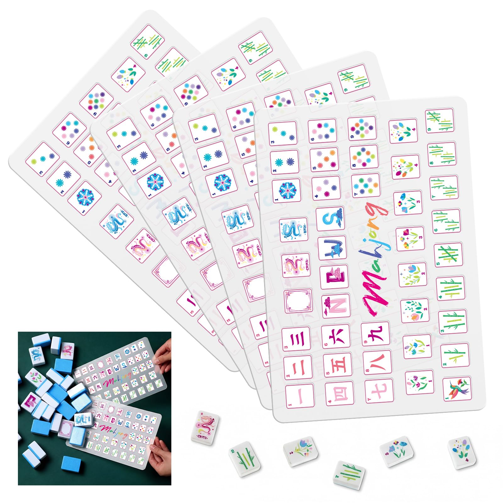 Seenelling 4 Pcs Mahjong Tile Mixer Shuffler for Mixing and Shuffling Tiles Plastic Mahjong Accessories Gifts for Lovers Playing Game (Classic Style)