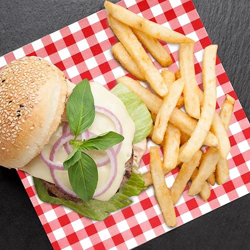 Miniatura 5 de Whaline 200 hojas de papel de Navidad a cuadros rojos y blancos a prueba de grasa, 12 x 12 pulgadas, resistentes a la grasa, para cestas de