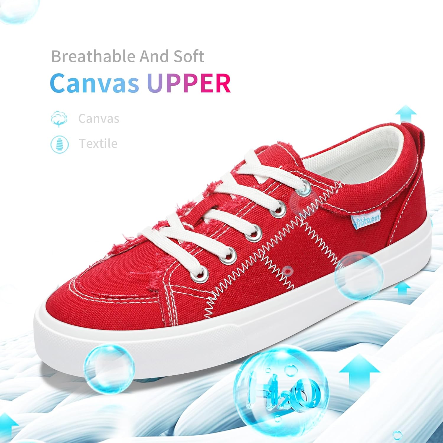 Obtaom Women's White Play Fashion Sneakers Cute Lace up Canvas Shoes Low Top Washed Canvas Flat for Lady - Image 4