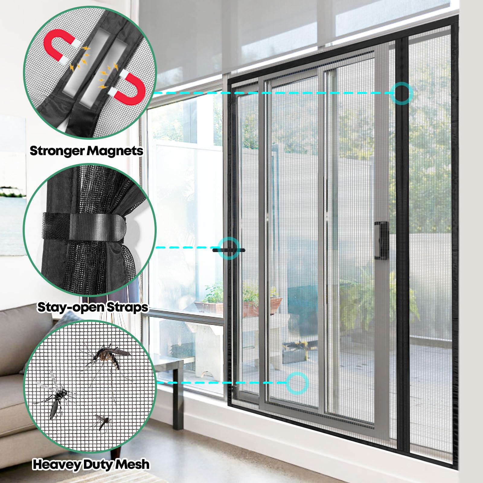 ESMAYULO Zanzariera magnetica per porta, 90 x 210 cm, ideale per la porta del balcone, della cantina e della terrazza, colore nero