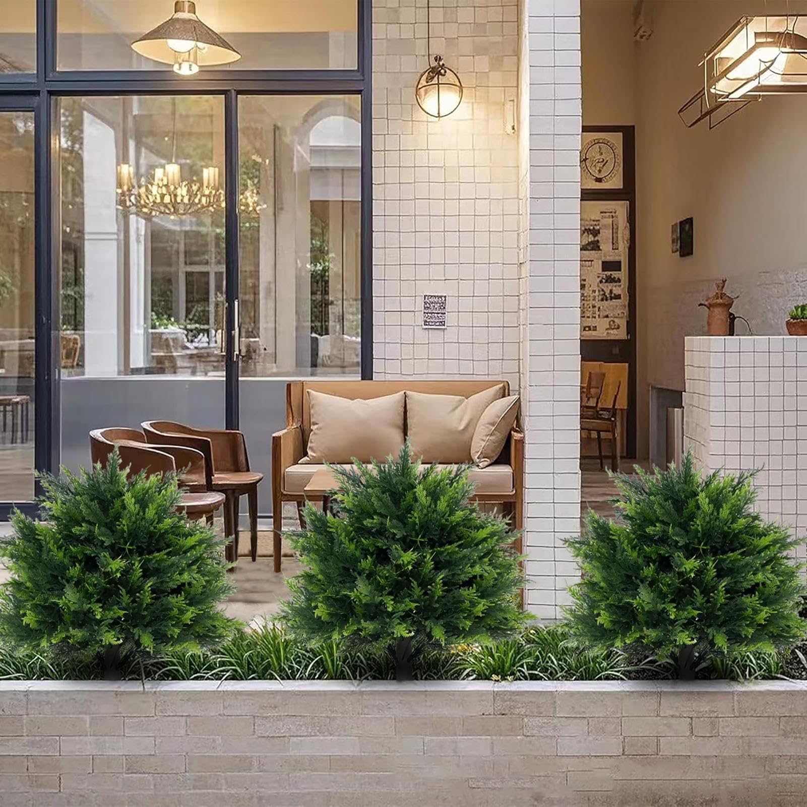 Alberi Topiari Di Cedro Artificiali Da Esterno | Arbusti Finti Piante Di Cipresso - Sempreverde Resistente Ai Raggi UV 60 Cm Con Puntale Per Interni Esterni Giardino Terrazzo Portico Fioriera