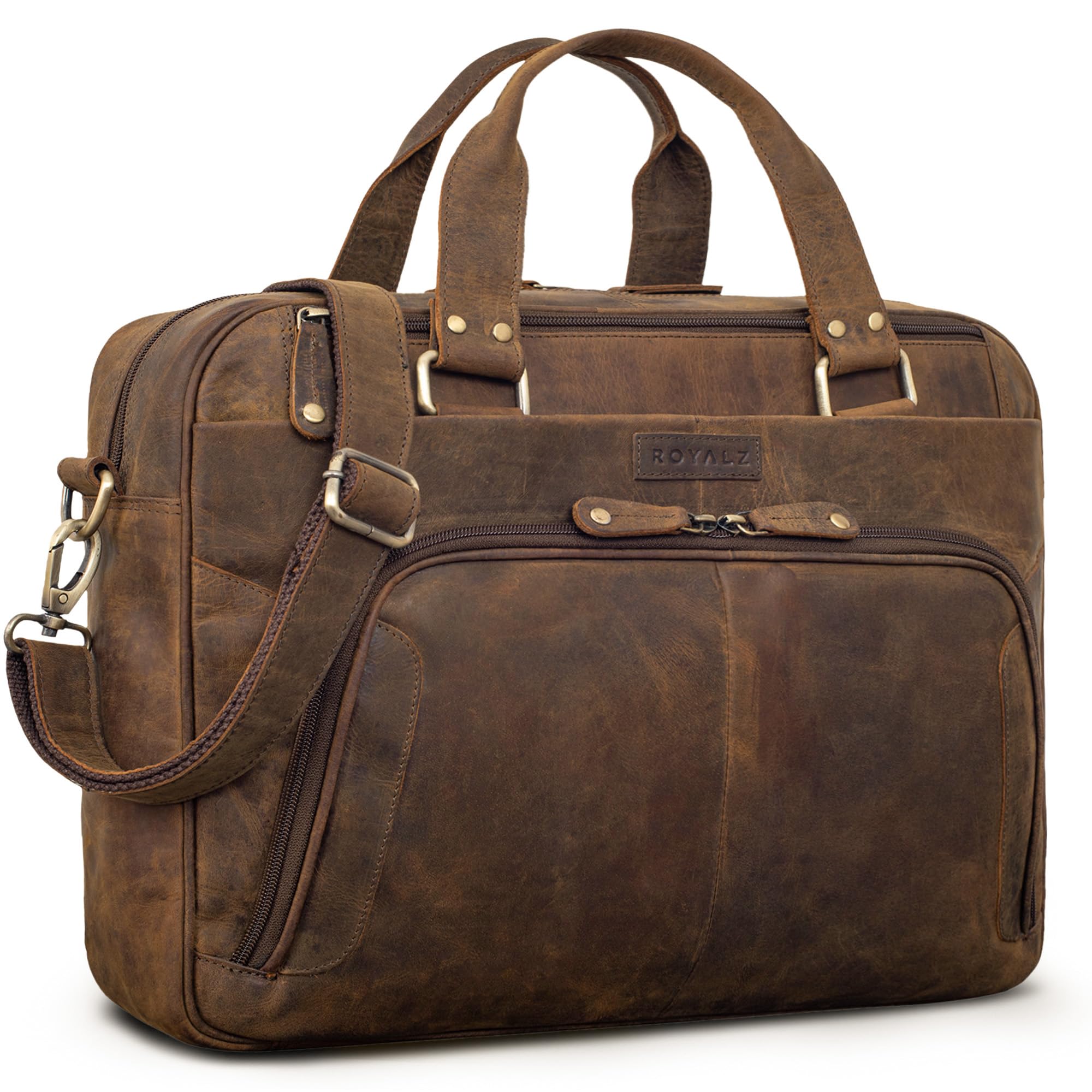 ROYALZ "Chicago Leder Umhängetasche Herren Laptoptasche 15.6 Zoll Messenger Bag Ledertasche groß Aktentasche Vintage Businesstasche für Männer Echtleder;Farbe:Schwarz