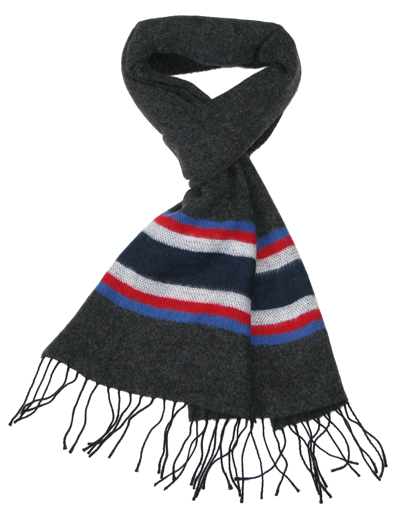 Lovarzi Men's Grey Striped Scarf Winter Grey - Wool Scarves For - Made In Italy - Striped Designer Large Warm Scarfs