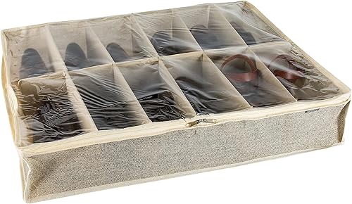 Miniatura 2 de Simplify Plegable, asas, cubierta de cremallera, material transpirable, en yute sintético 12 pares debajo de la cama caja de almacenamiento de