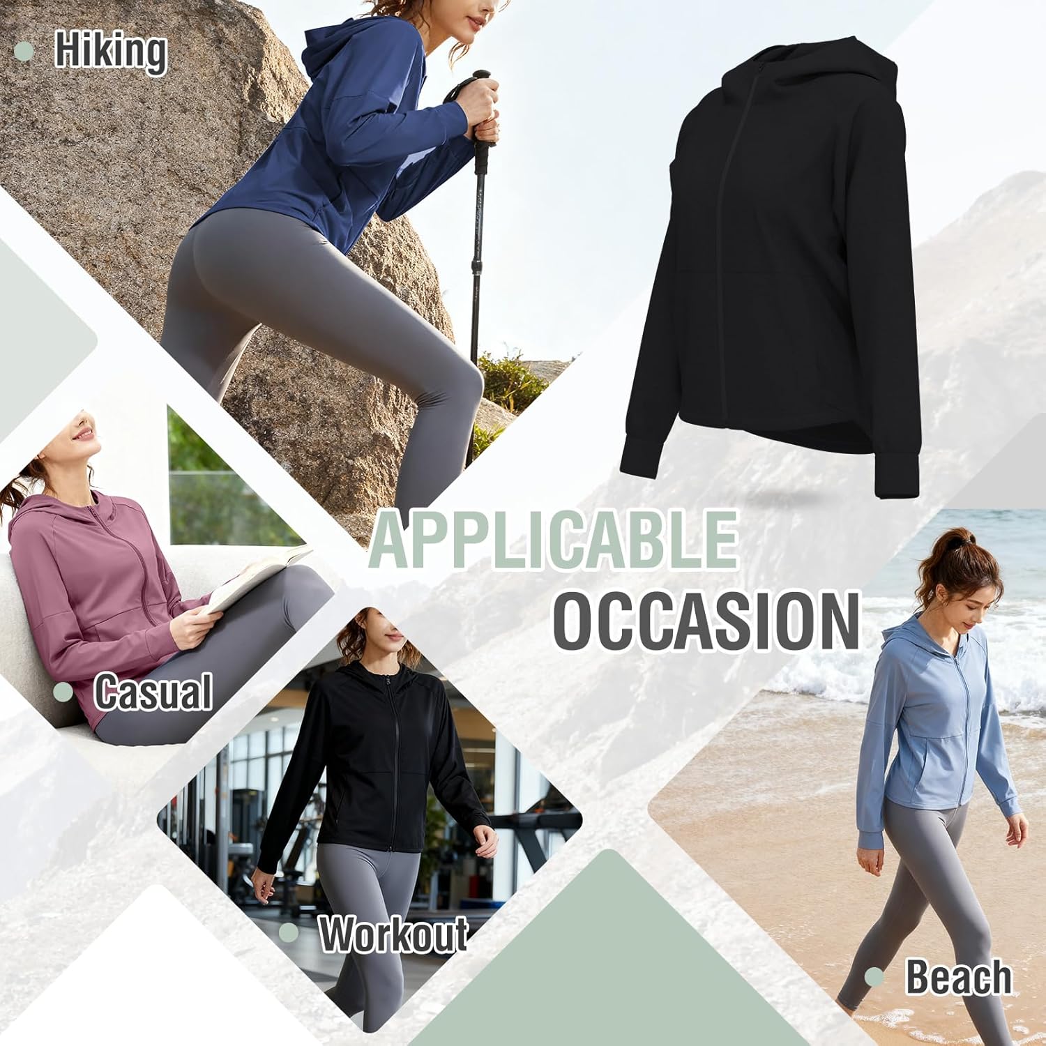 Women's Lightweight Jacket Long Sleeve Sun Shirt Athletic Running Jackets with Hood Full Zip for Women