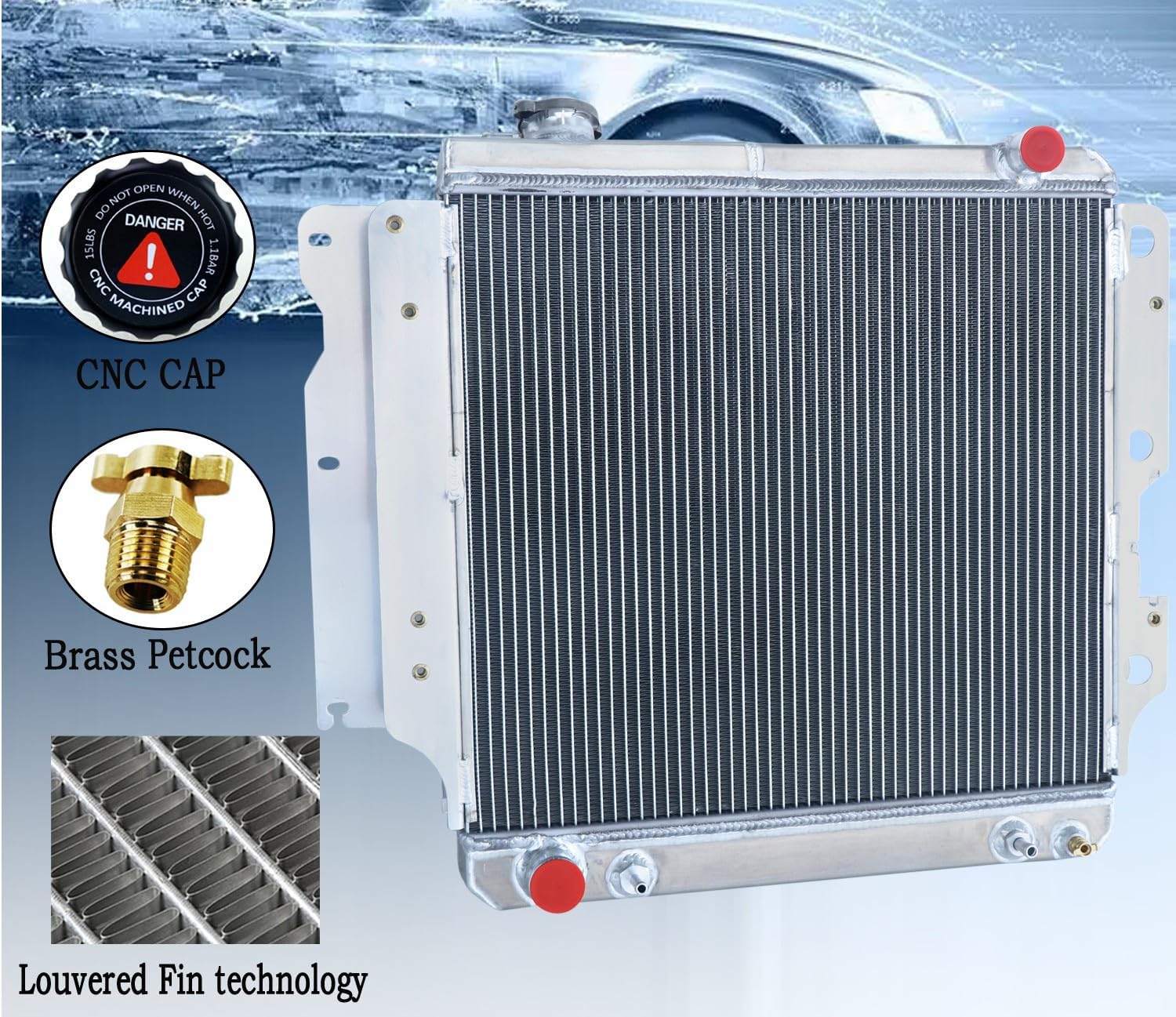 4 Row Aluminum Radiator Fits 1987-2006 Jeep Wrangler YJ/TJ 2.4,2.5,L4,4.0,4.2,L6, Replacement Radiator, aluminum radiator, Radiators