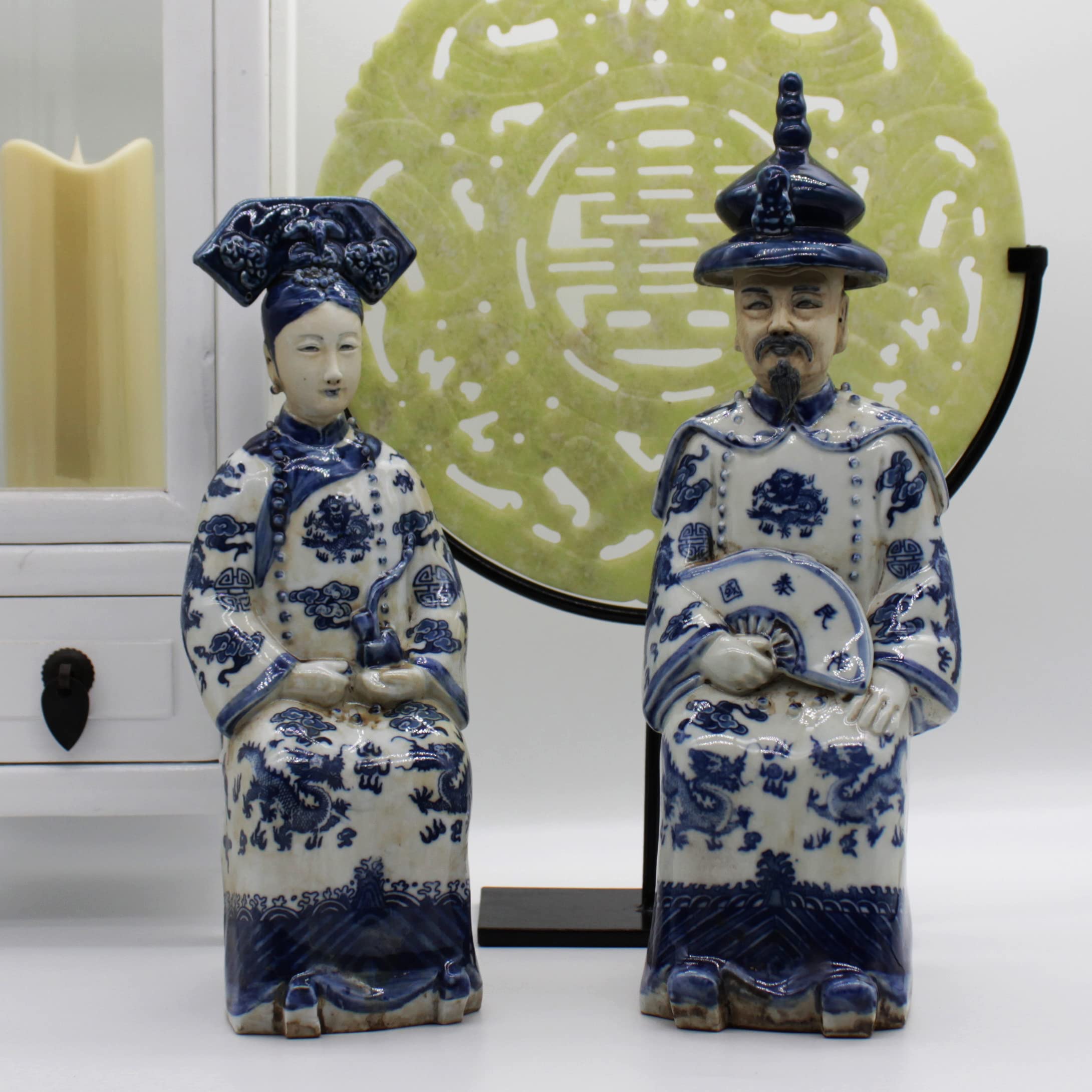 Eastern tideCeramic Statues of chiness Emperor and Empress in Qing Dynasty, Table Accessory, Home Decoration