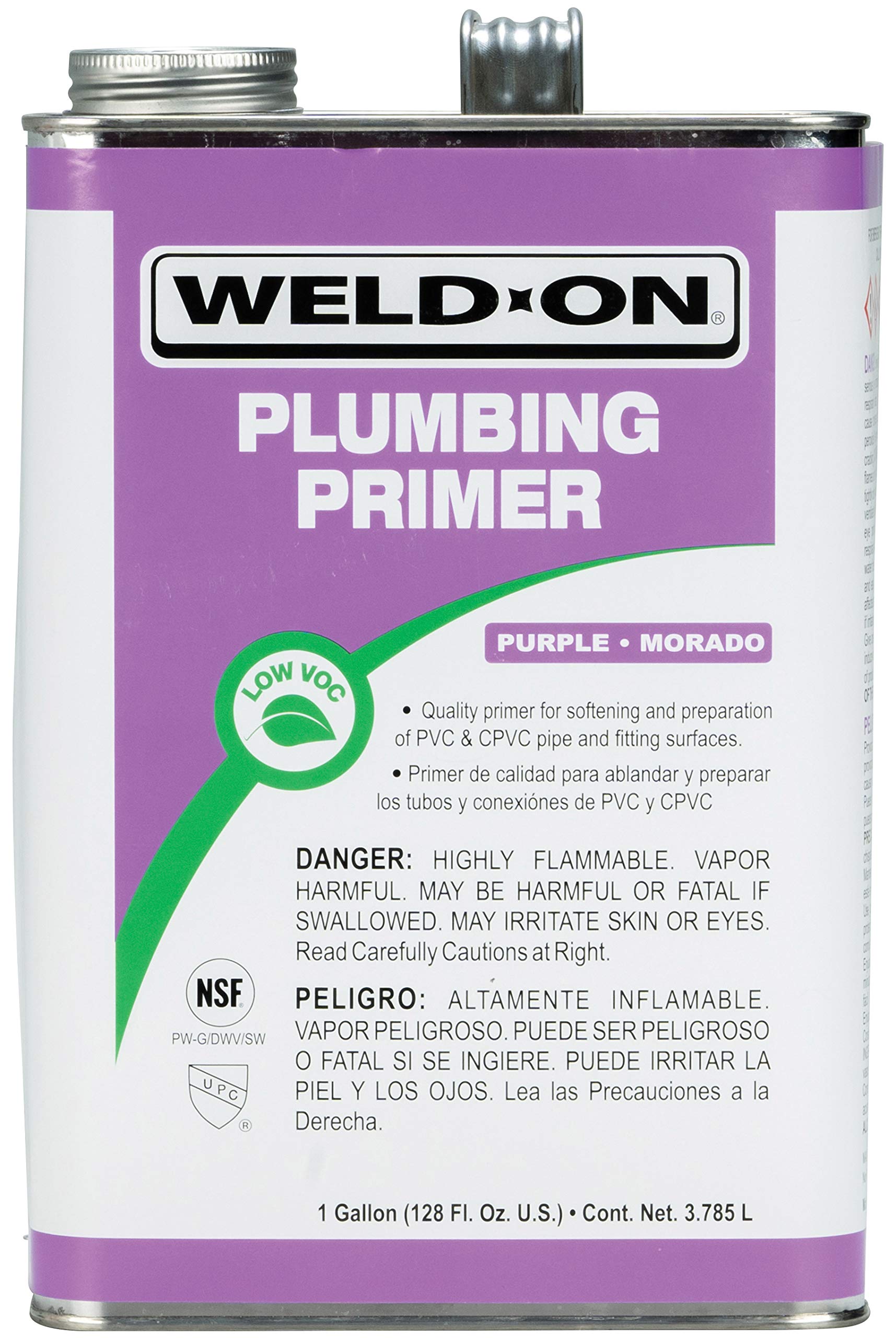 Weld-On 14024 Plumbing PVC/CPVC Primer - Fast Acting and Low VOC, Purple, 1 Gallon (128 fl oz)