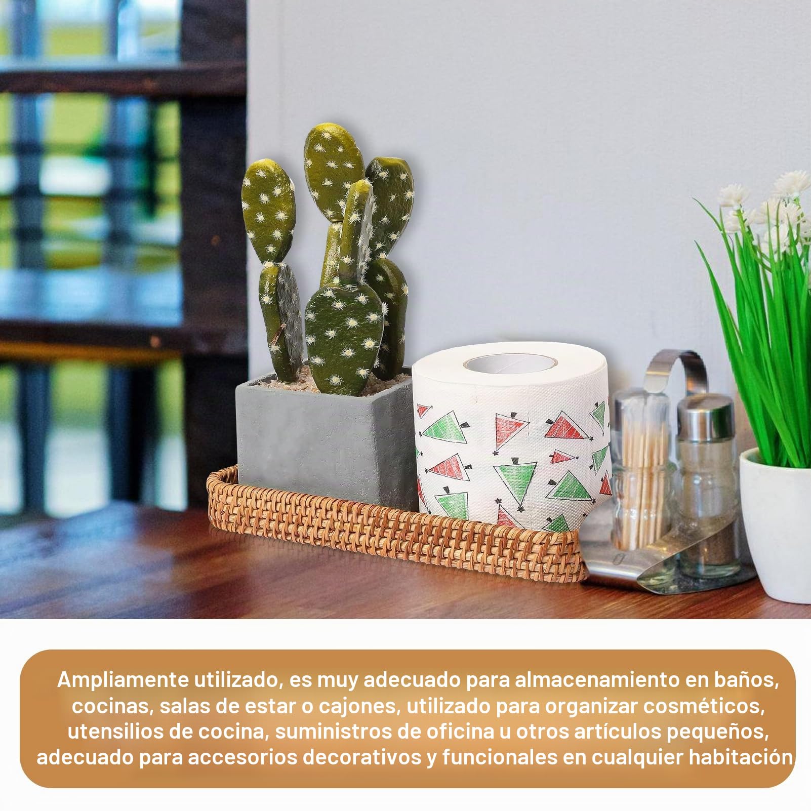 Cesta de almacenamiento de ratán, cestas de mimbre trenzado, para baño, para cajones, decorativas, cocina, salón (27,5 x 11 x 4 cm)