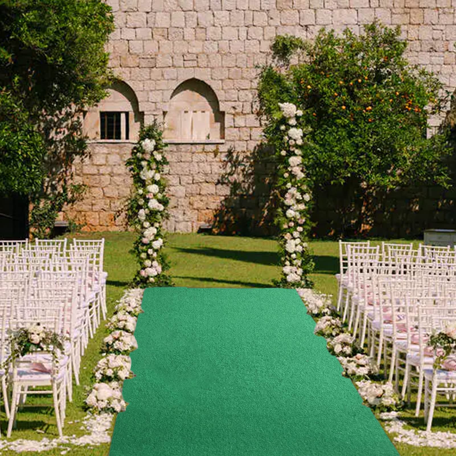 KAMPCO Hochzeit Gang Läufer Grün, Teppich Läufer für Hochzeit Zeremonie außerhalb, Polyester Stoff Teppich Rolle für Party Dekoration (Dicke: 2mm)