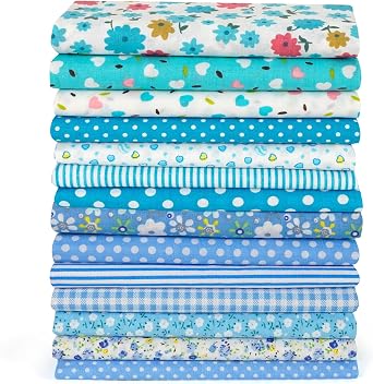 14pcs Fat Quarters Cotton Fabric Bundles Floral Precut Fabric Squares 50x50cm for DIY Quilting Sewing Patchwork Crafts Blue