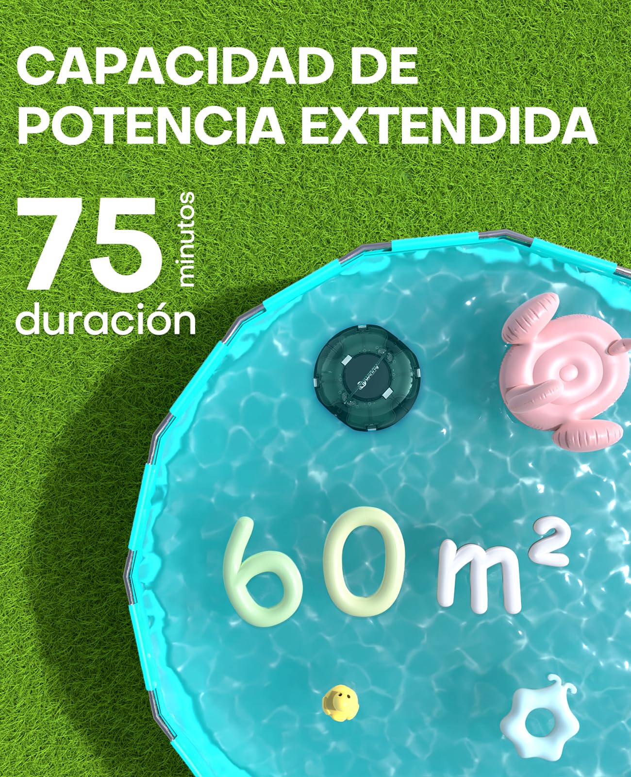 WINNY POOL CLEANER Winny 200 Limpiafondos Piscina, Inalámbrico Robot Limpiafondos Piscina, 75Min Autonomía, Piscinas Desmontables 60m², Doble Filtración,Estacionamiento Auto(Transparente Verde Blanco)