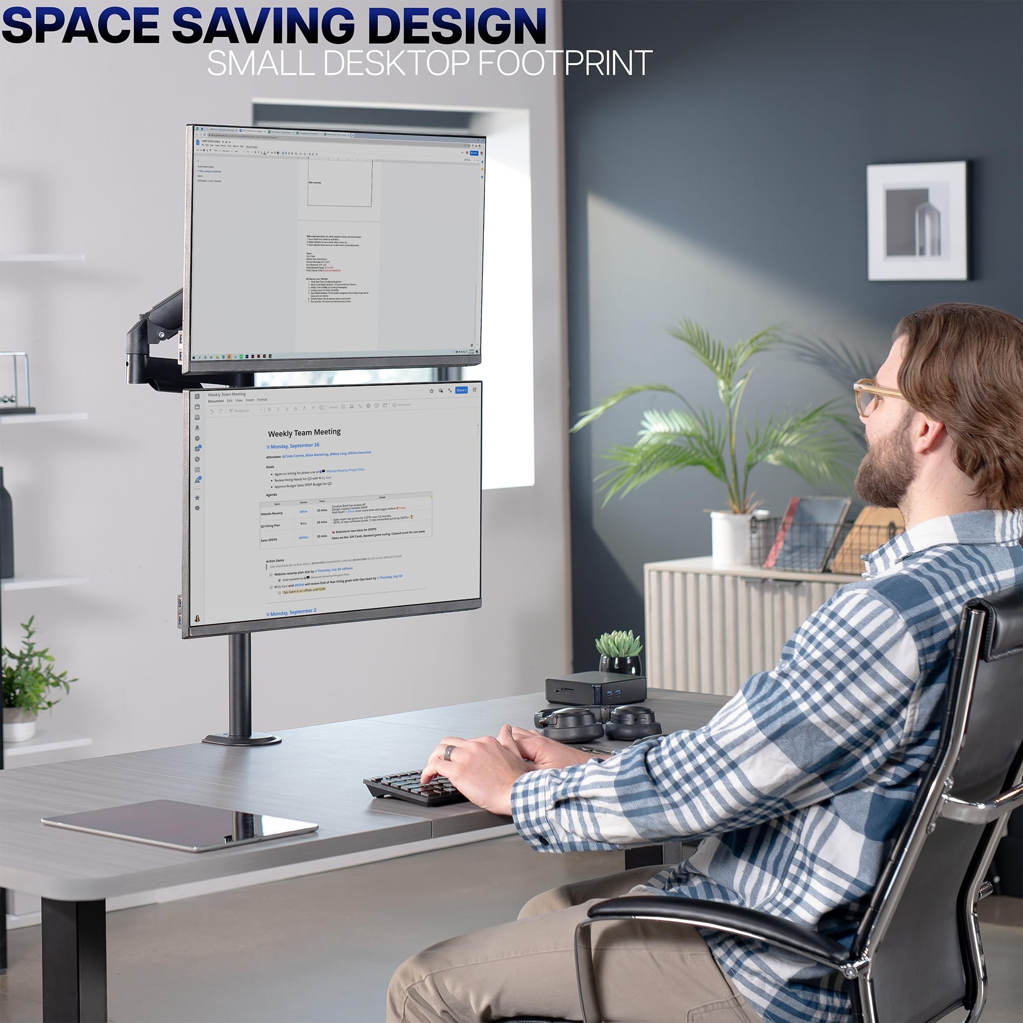 Vivo - Supporto a Braccio Pneumatico Doppio per Monitor Fino a 32", articolato VESA