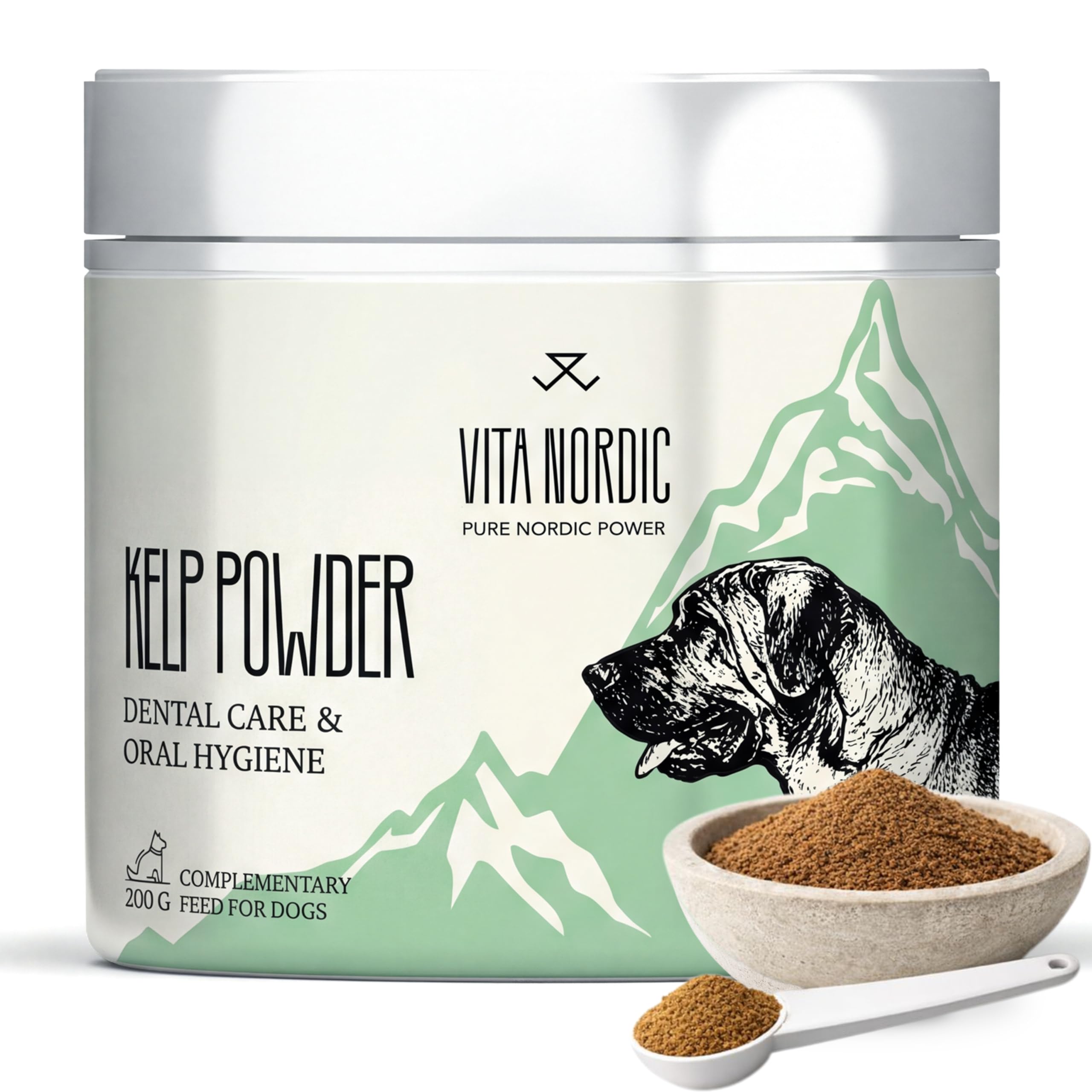 VITA Nordic Kelp Powder dla psów – 100% naturalne algi morskie (Ascophyllum Nodosum) przeciwko kamieniu nazębnemu i płytce nazębnej – wspomaga pielęgnację zębów, higienę jamy ustnej, skórę i sierść