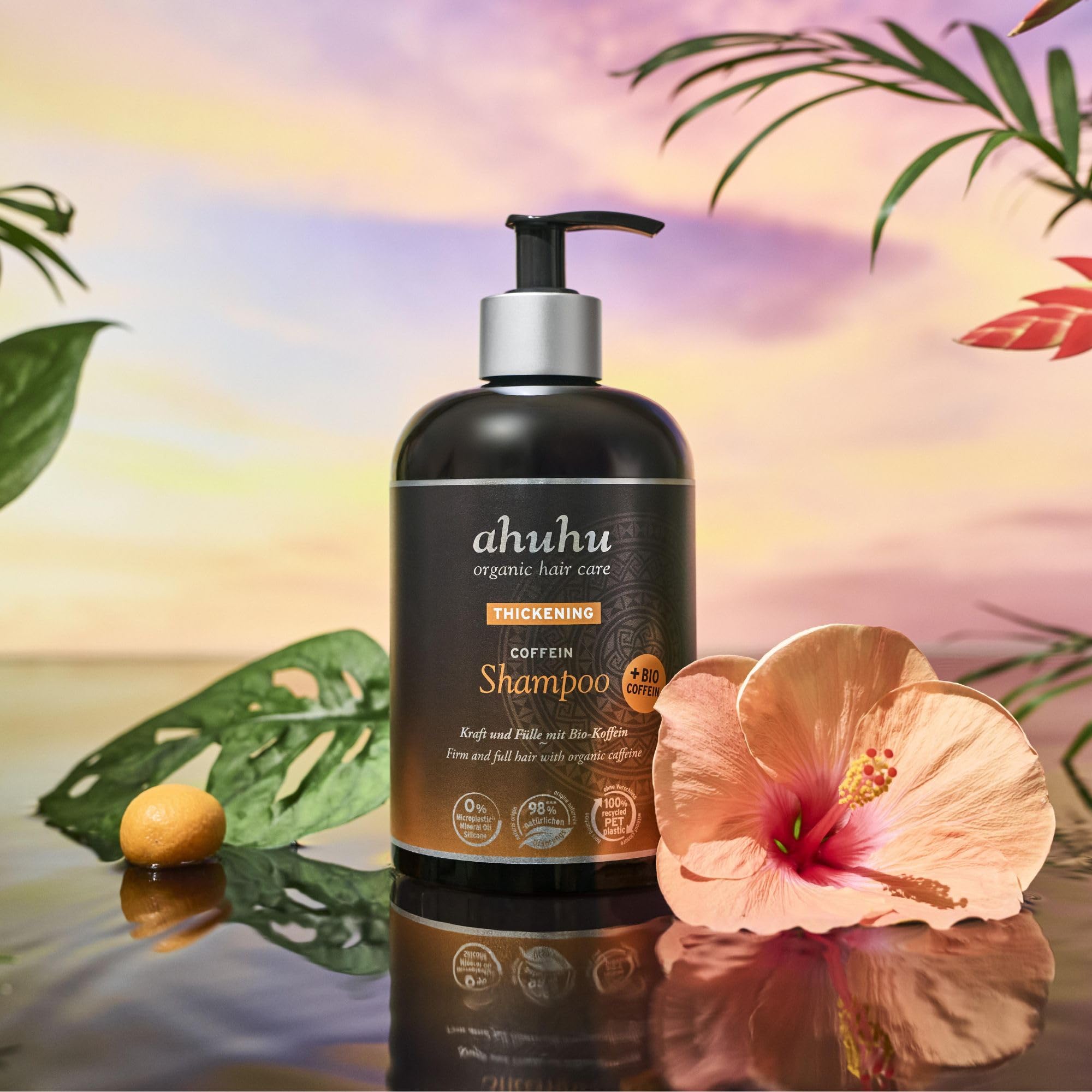 ahuhu Thickening Shampoo (500 ml) | mit Bio-Koffein und Reisstärke, Kräftigt die Haarstruktur, sorgt für mehr Volumen und ideal für feines Haar