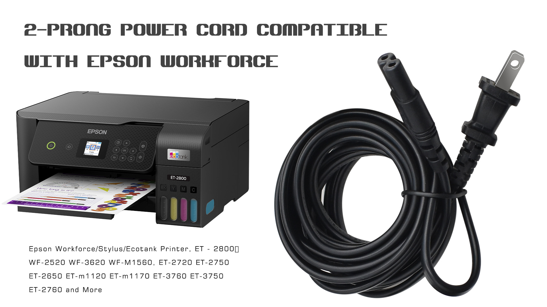 Amazon.com: 2 Prong Power Cord Replacement for Epson Workforce
