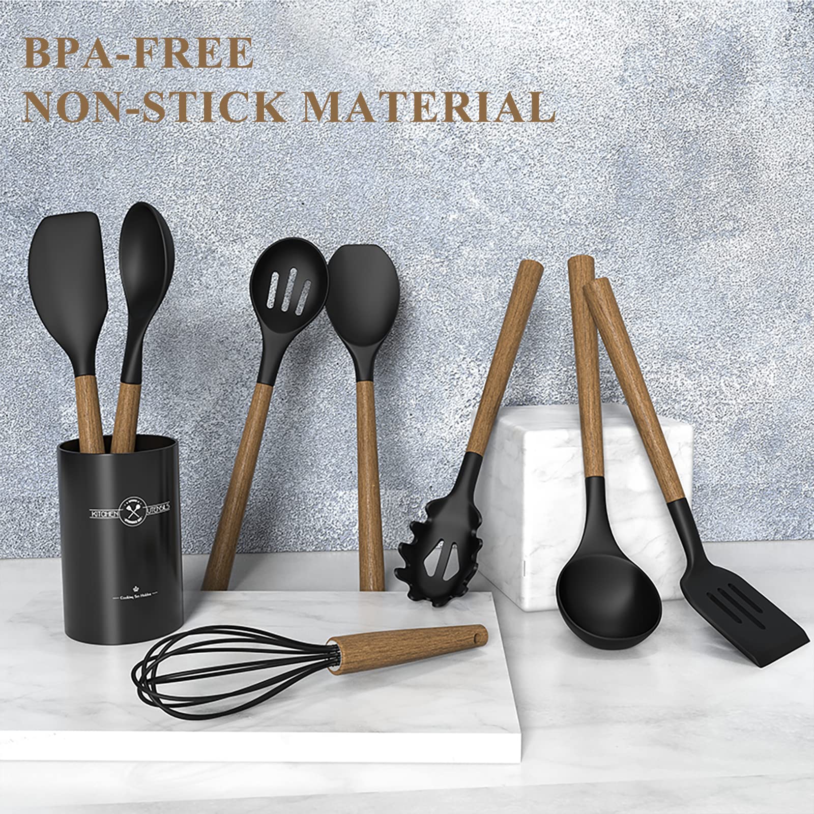 Set di utensili da cucina in silicone e legno all'ingrosso