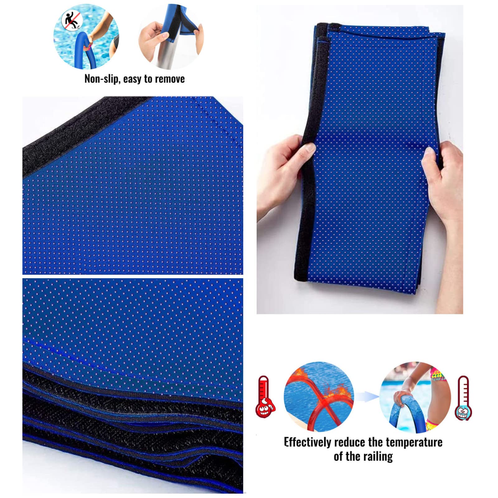 Pasamanos de piscina de 3 curvas, pasamanos de piscina, pasamanos de piscina con cubierta de agarre azul y broca M8 y tornillos autorroscantes, 2 unidades