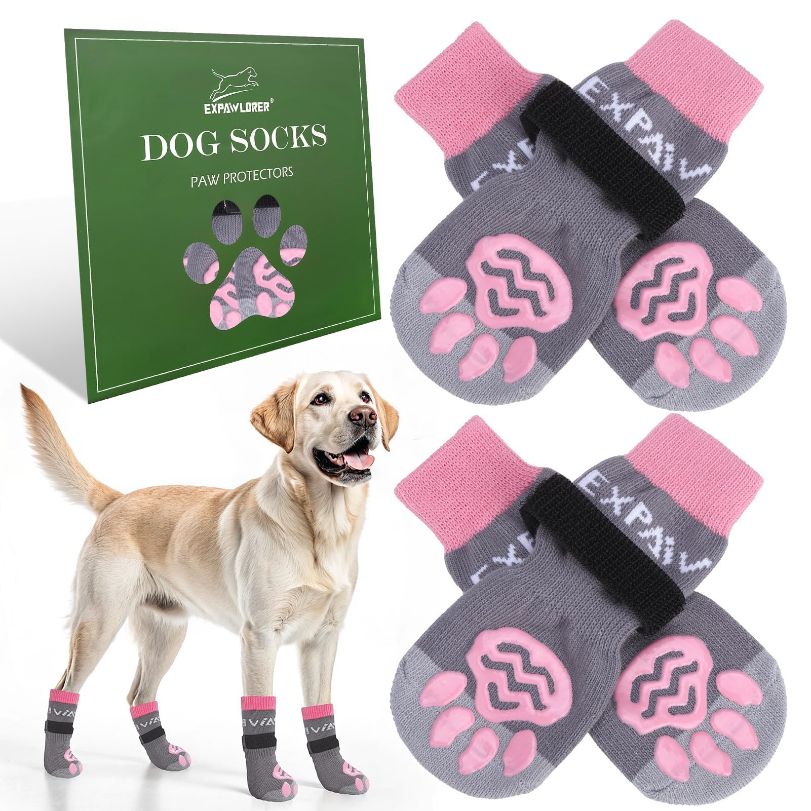 EXPAWLORER Dog Socks to Prevent Licking Paws, Dog Shoes for Hot Pavement, Non Slip Dog Booties for Hardwood Floors, Dog Boots & Paw Protectors for