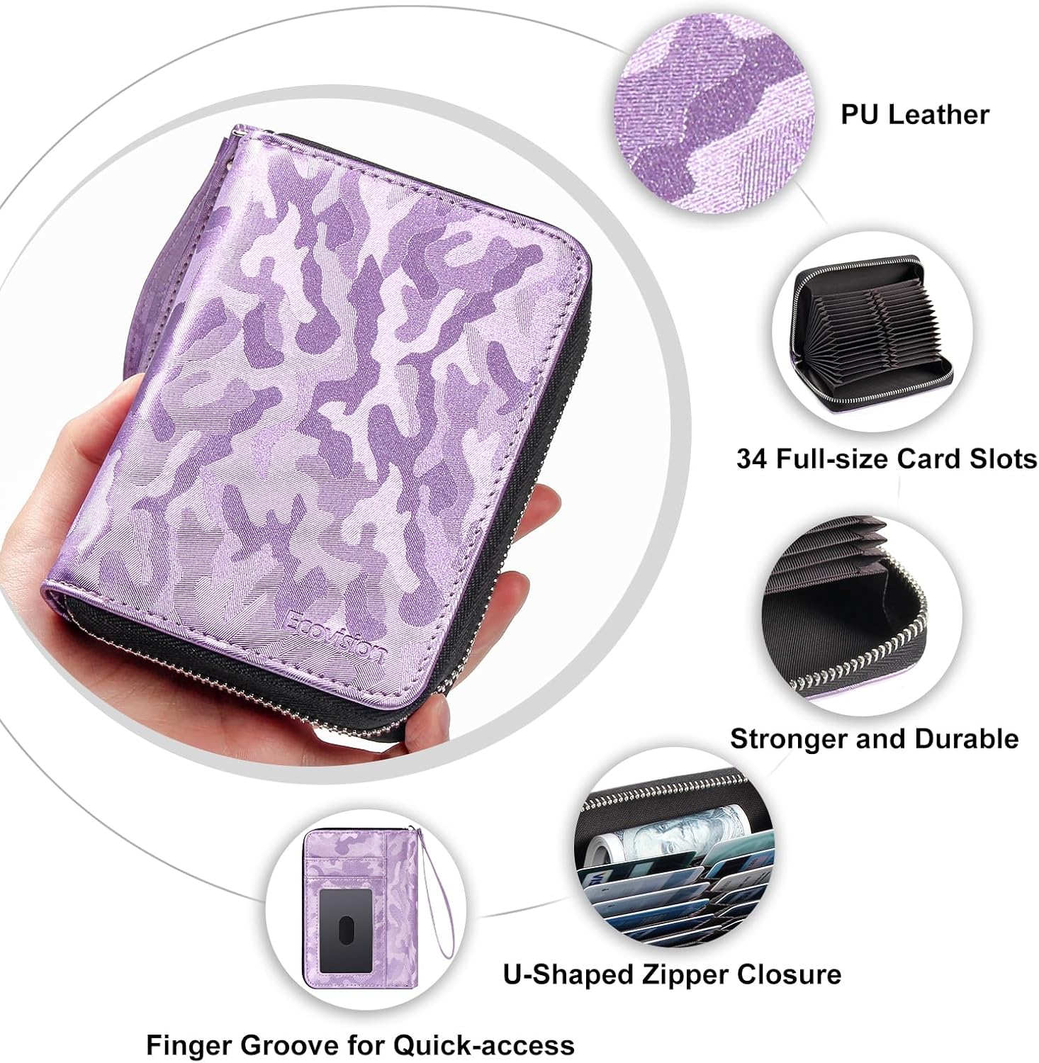 EcoVision RFID Credit Card Holder Wallets for Women Large Storage Space Accordion Zipper Card Case Holder,Leather Organizer Case with Lanyard - Image 5