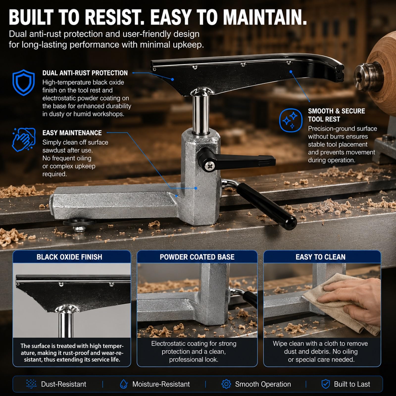 Kit de repose-outils pour tour à bois avec base de 280 mm et poteau de 76 mm de haut pour les bricoleurs, idéal pour les travaux manuels de petites tasses en bois, bols, porte-stylos et projets à