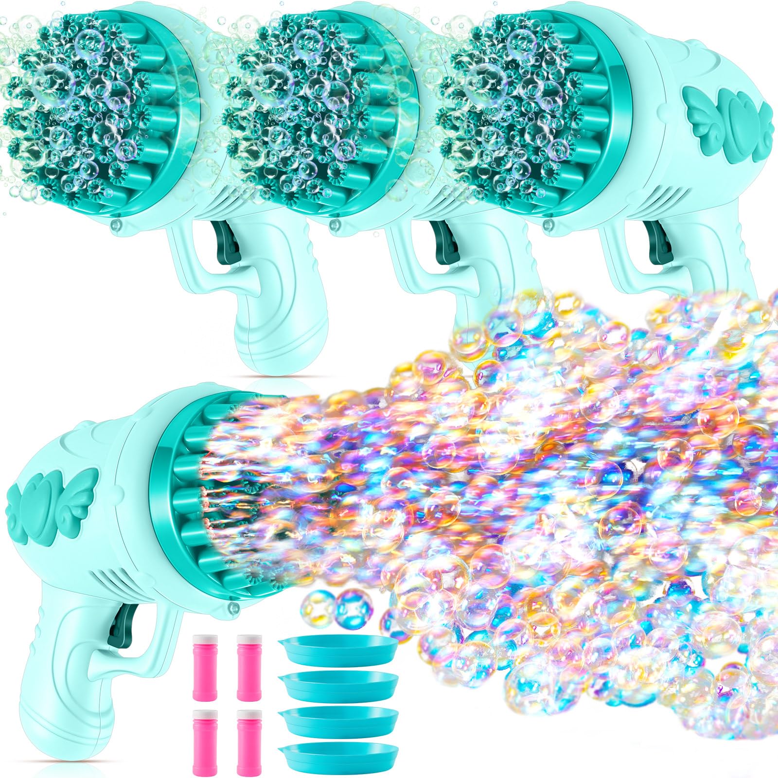ShinyRelief 4 Pack Wedding Bubble Guns 32 Holes with Light, 4 Bottles Solution, Romantic Bubble Maker for Outdoor Ceremony, Wedding Party Favors, Photo Props, Reception Entertainment (Green) โ image 1