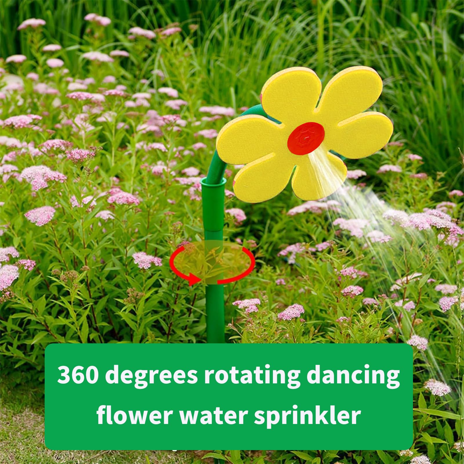 Crazy Daisy - Aspersor divertido de girasol para riego de césped, jardín, patio, rociadores de agua Crazy Dancing Daisy para perros, juego al aire libre, amarillo