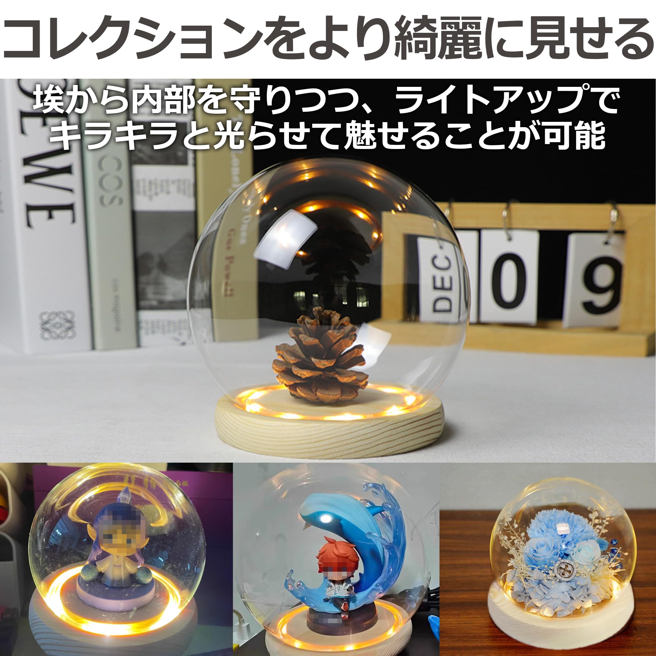 Amazon.co.jp: EdisonBrain LED付き 透明 ガラスドーム 直径約12cm