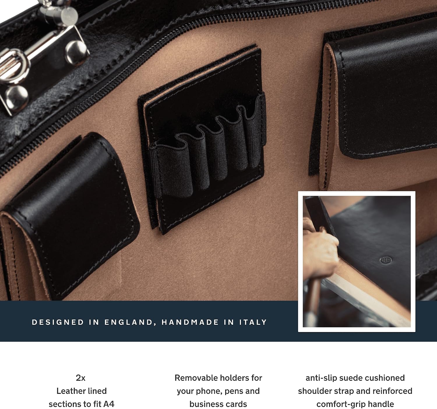 Maxwell Scott - Mens Luxury Italian Leather Large Square Briefcase - Zip Closure - Handmade in Italy - The Alanzo