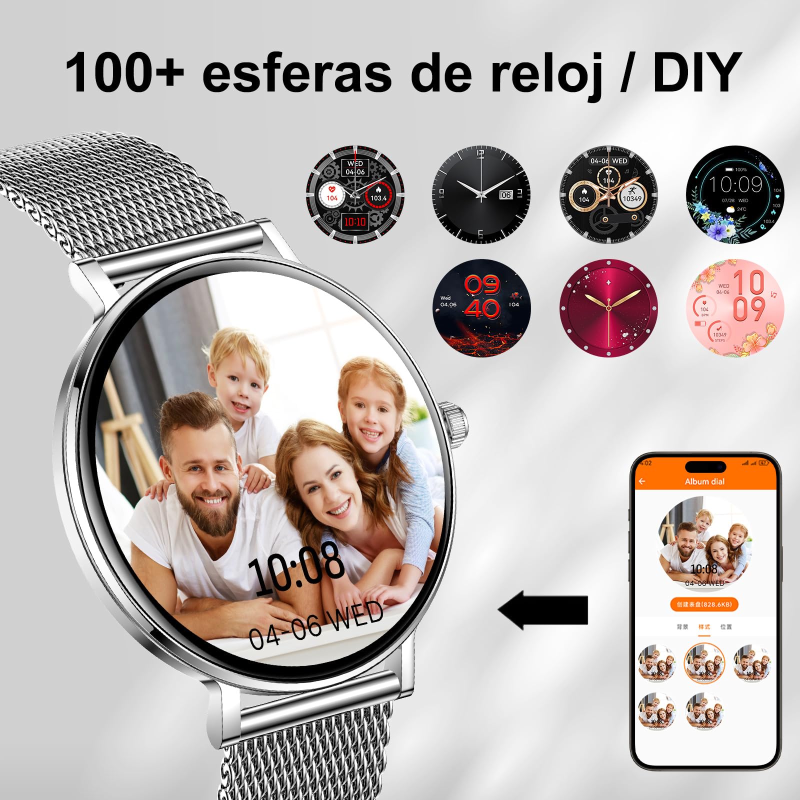 Smartwatch Reloj Inteligente Mujer Hombres 2026 BateríA Larga AutonomíA Redonda 1,32 AMOLED Ultraslim Elegante Impermeable Notificaciones Apps Deporte Llamadas Bluetooth Android Ios (plateado)