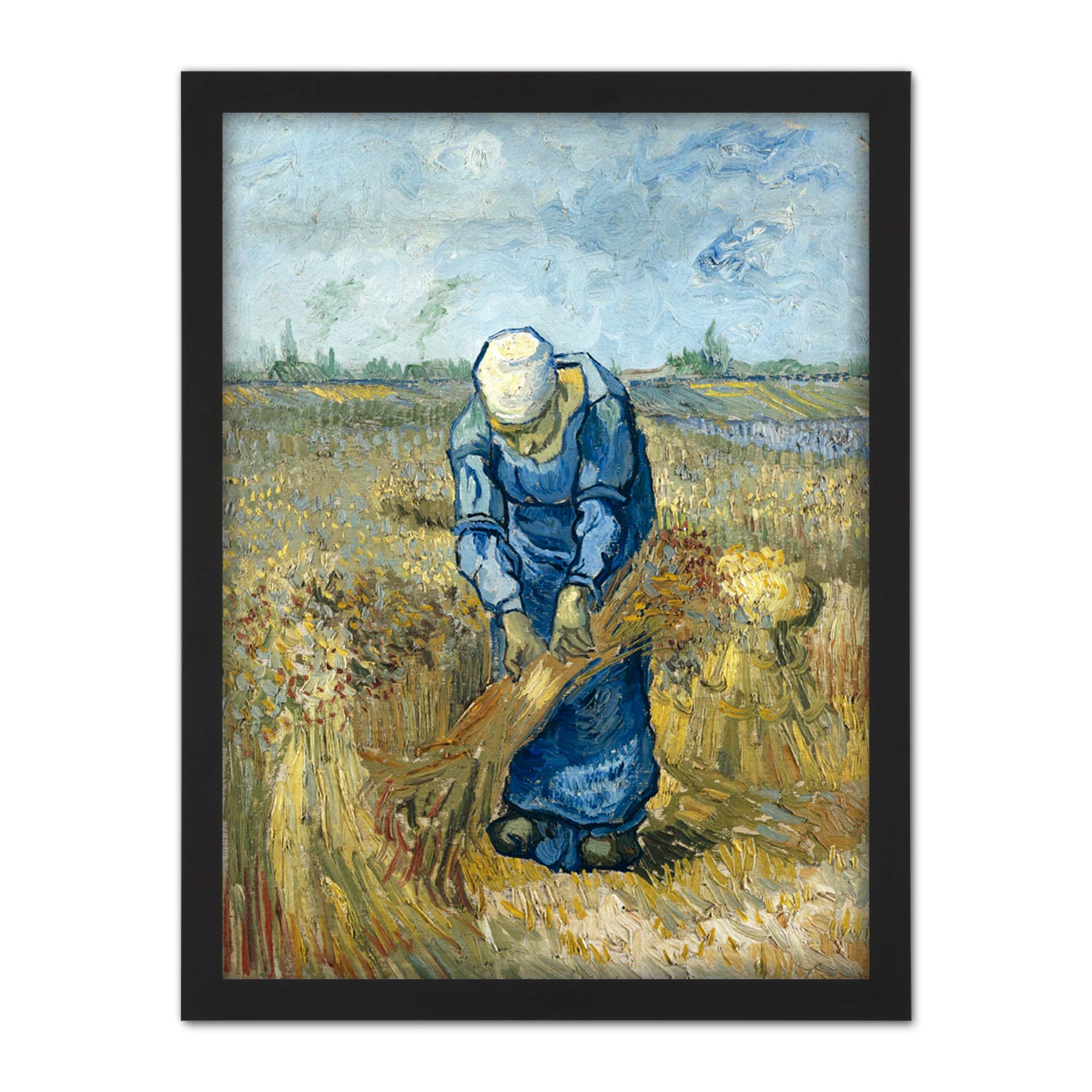 Vincent Van Gogh Peasant Woman Binding Sheaves After Millet Large Framed Art Print Poster Wall Decor 18x24
