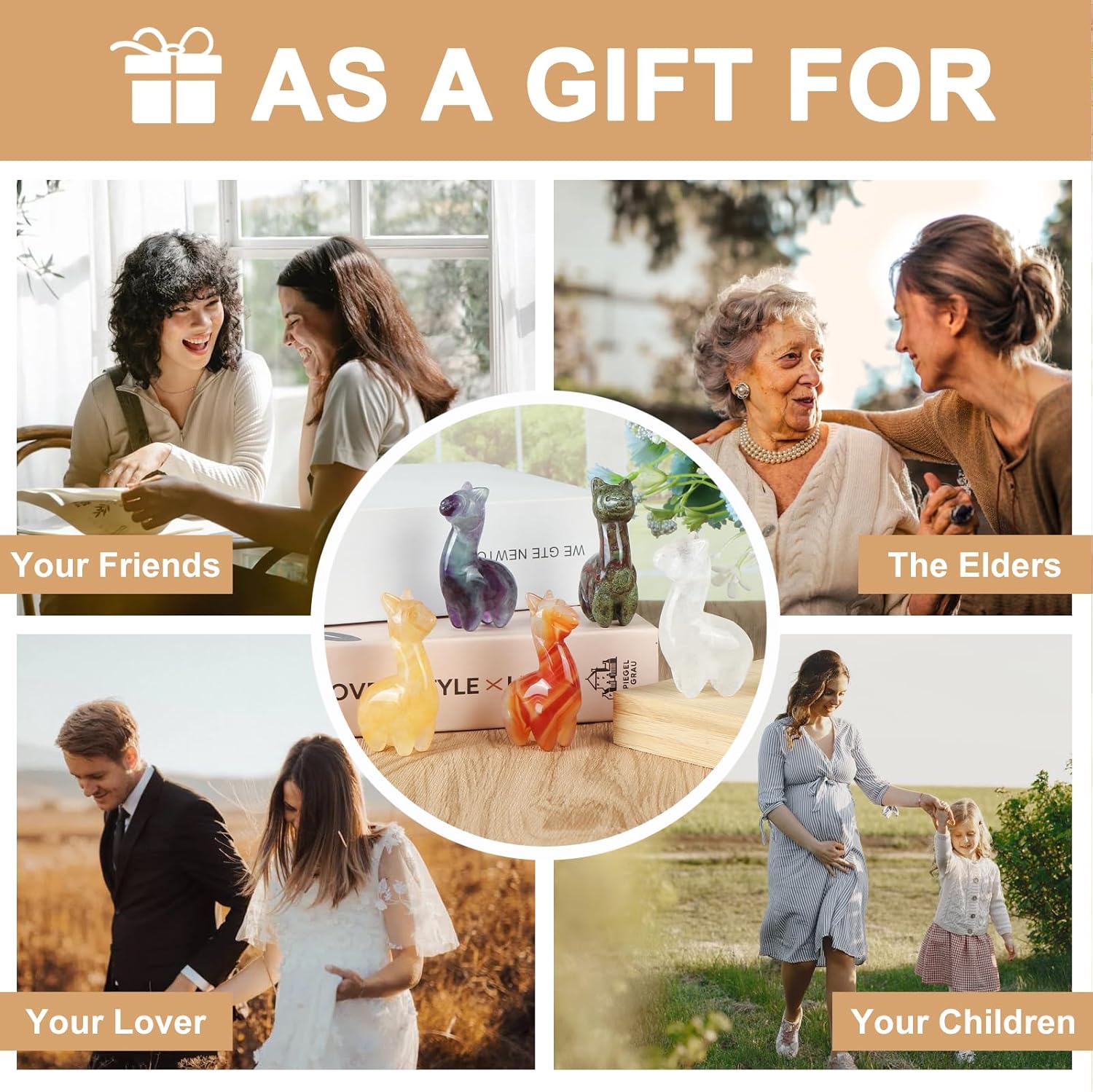 Alpaca Citrine Crystal Figurine Small Carved Pocket Gemstone Llama Animal Collectible Healing Statue for Home Desk Office Decor Gift 2"