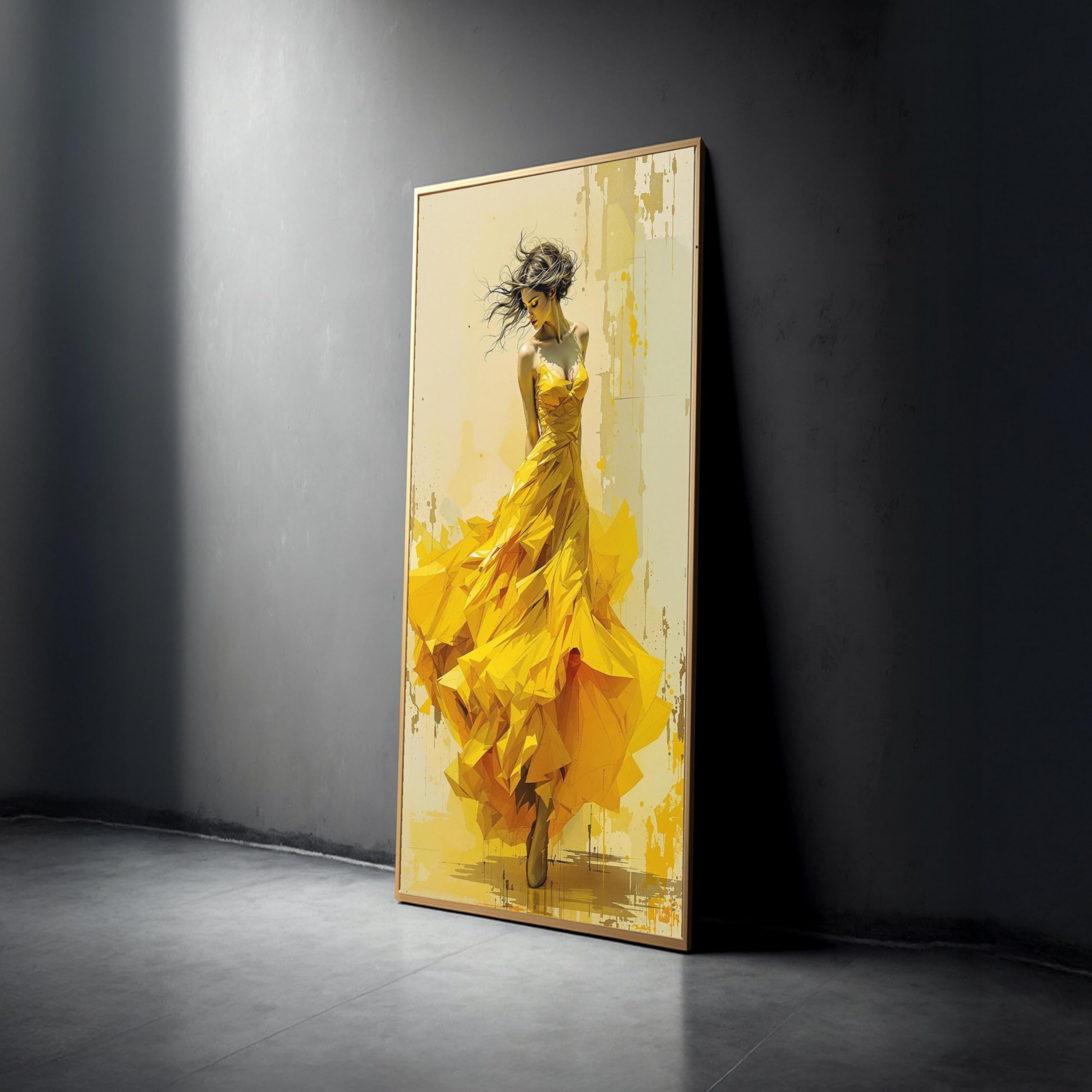 Robe jaune fluide tableau abstrait géométrique 70x110cm - 8