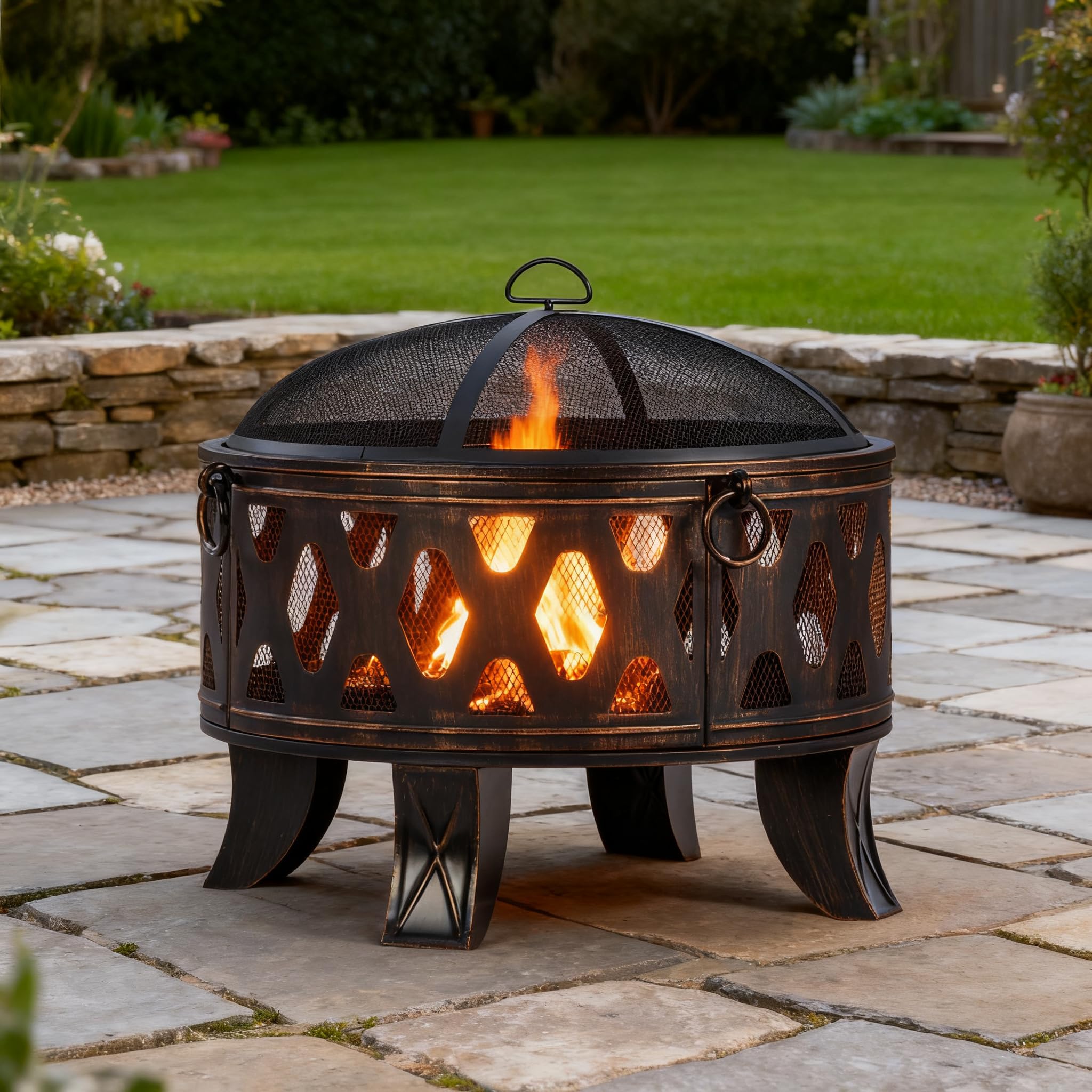 Amazon.com : Breezz 26 Inch Wood Burning Fire Pit with Cooking