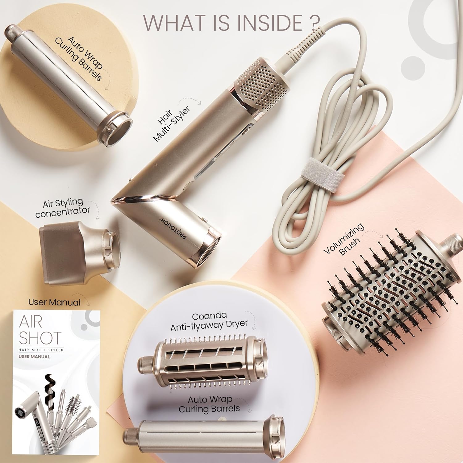 PROTOUCH Airshot All-in-One Hair Multi Styler for Women, Curling, Smoothing, Drying, Volumizing & Blow Dry Brush, Hot Air Brush with Multiple Attachments, No Heat Damage