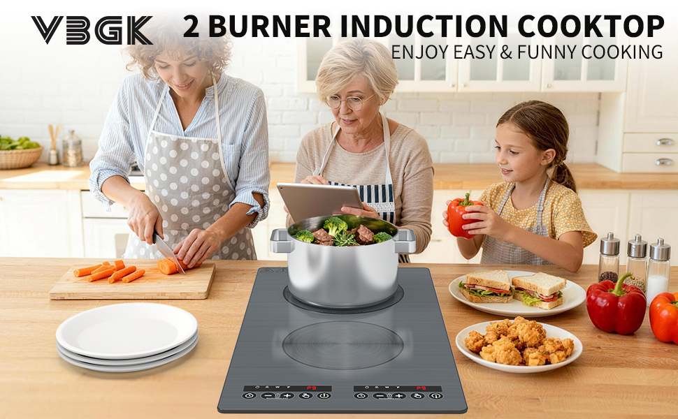 VBGK induction cooktop,110V 2300W double burner hot plate with LED