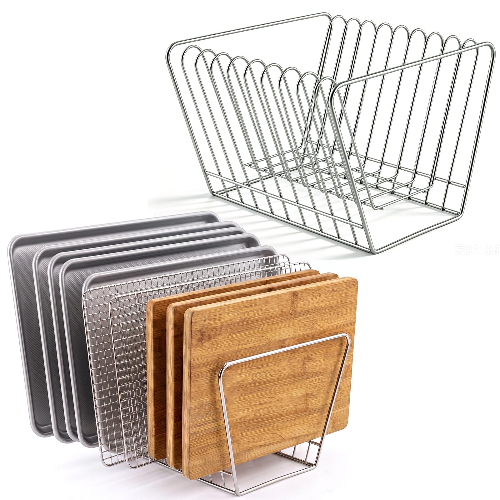 Domensi Robustes Schneidebrett-Gestell aus 304 Edelstahl, 40,6 x 38,1 x 25,4 cm, Organizer mit großem Fassungsvermögen, 10 x 2,5 cm Schlitze, kommerzielle Qualität für Backbleche, Pfannen und Deckel