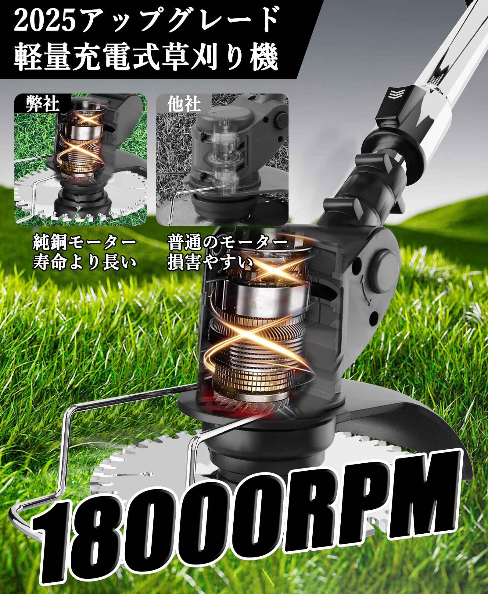充電式草刈り機 1880W高出力 強力電動草刈機 2000mAh×2バッテリー Amazon | 草刈り機 充電式【2025新モデル】草刈機 電動 バッテリー式