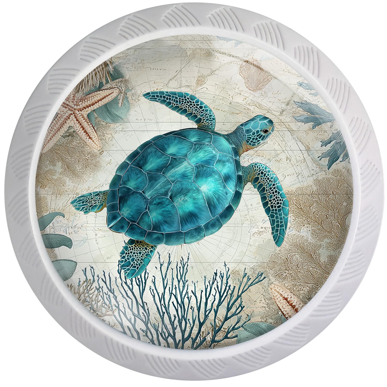 Artinhand 4 Pack Turquoise Sea Turtle Cabinet Knobs for Kitchen Bathroom