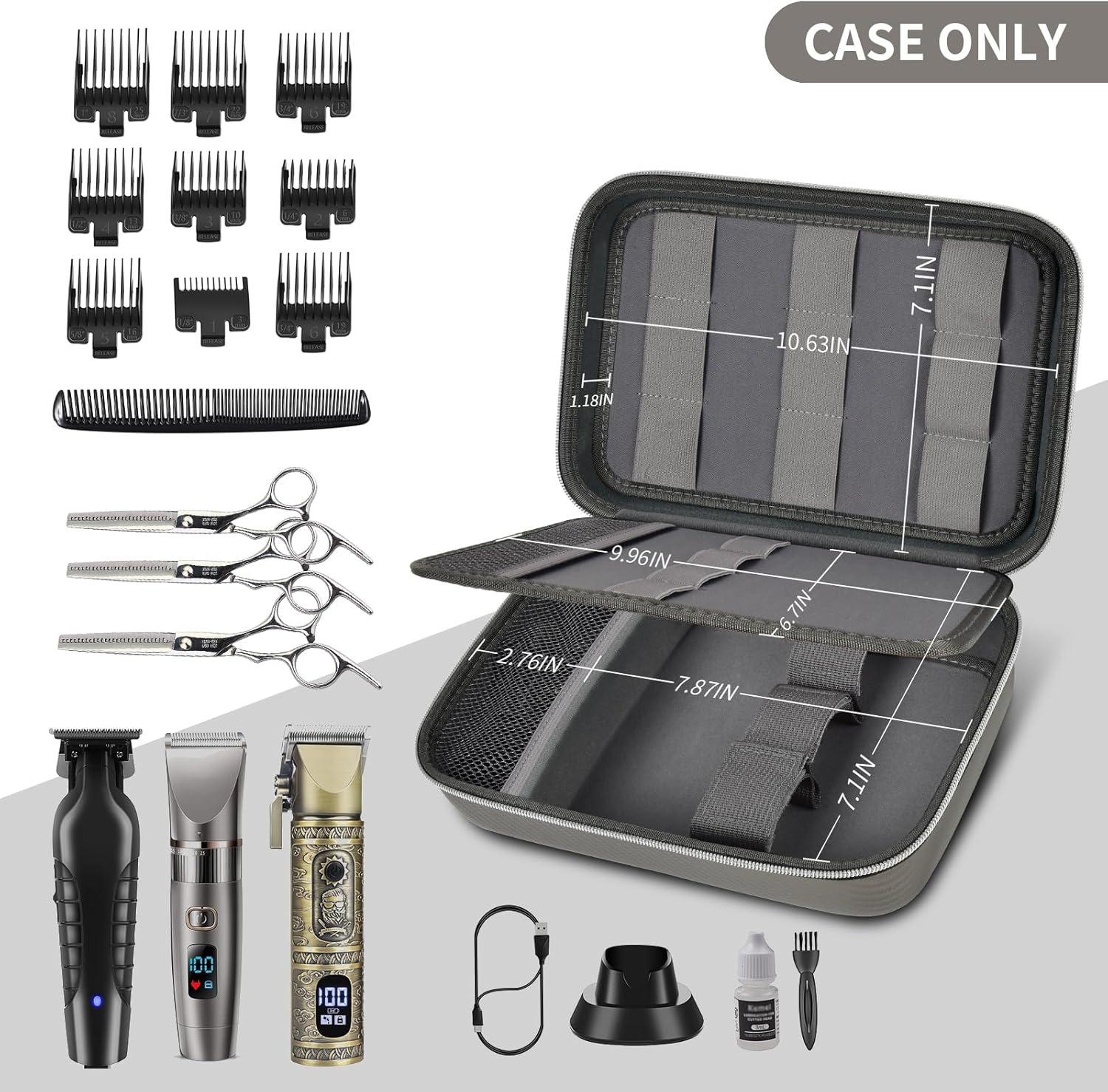 Boobowl Barber Accessories Bag for Clippers and Supplies, Mens Hair Trimmers Box, Portable Storage Organizer for Hair Cutting, Guard Grooming Kit and Barbers Supplies (Bag Only) (Dark Grey)