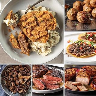 Omaha Steaks Fiesta favorita de la familia (filetes fritos de pollo, puntas de solomillo de res, filetes de hierro plano, ...