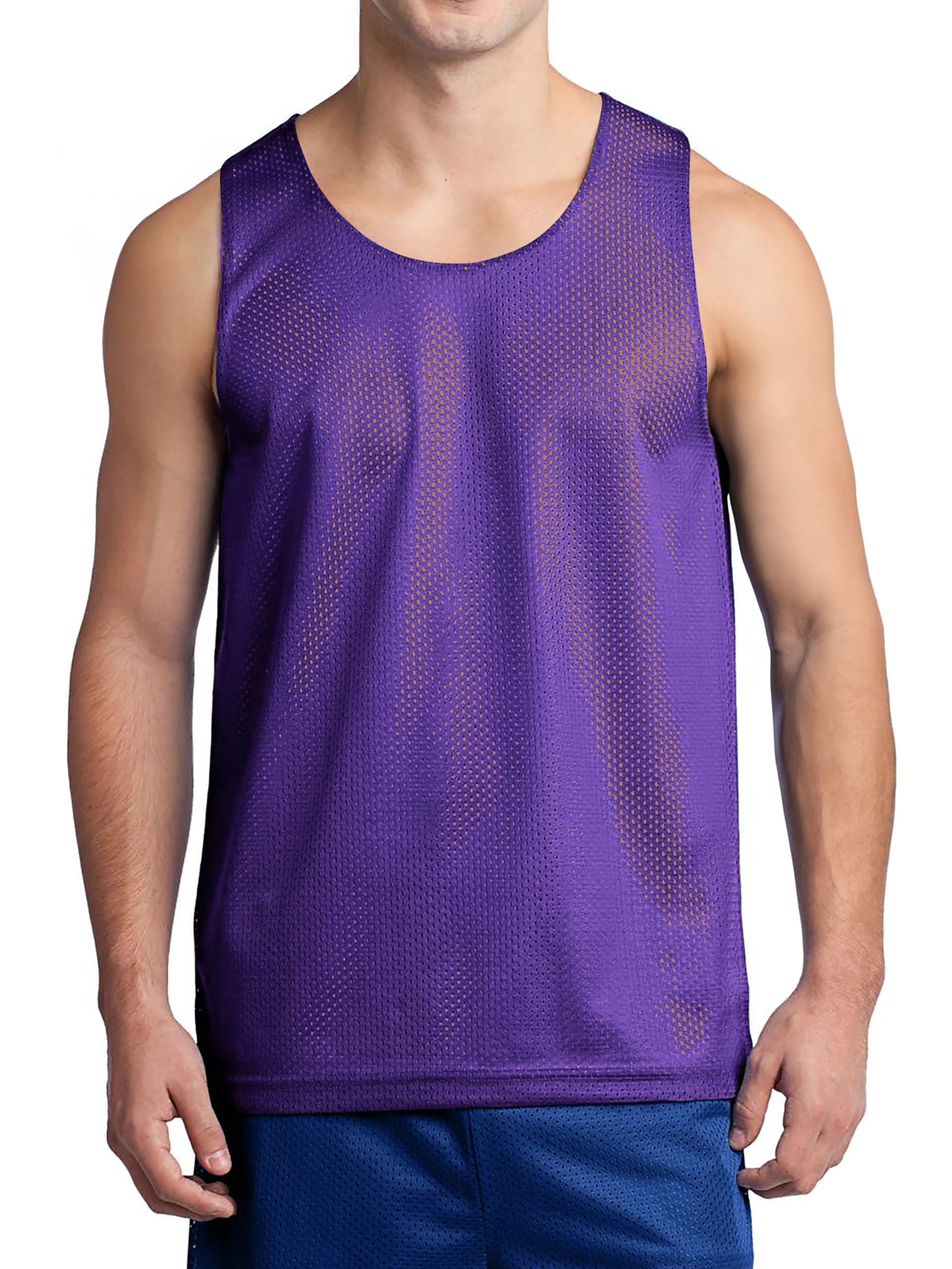 Hat and Beyond Mens Plain Athletic Uniform Reversible Basketball Jersey Mesh Tank Top (2X-Large, Purple/Yellow)