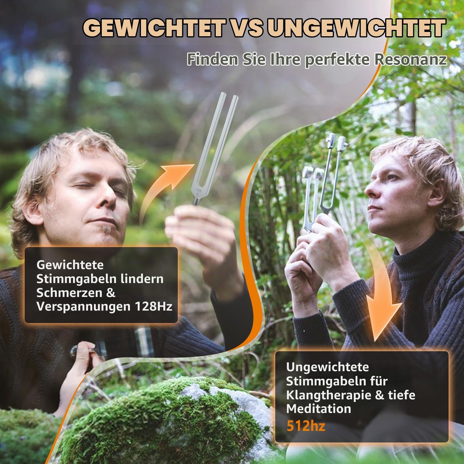 Stimmgabeln zur Heilung, 128 Hz, 1 körpergewichtete Chakra-Stimmgabel mit 7 Kristall-Edelstein-Stiefel, Schlägel und Aktivator für Meditation, Klangtherapie, Biofeld-Harmonisierung