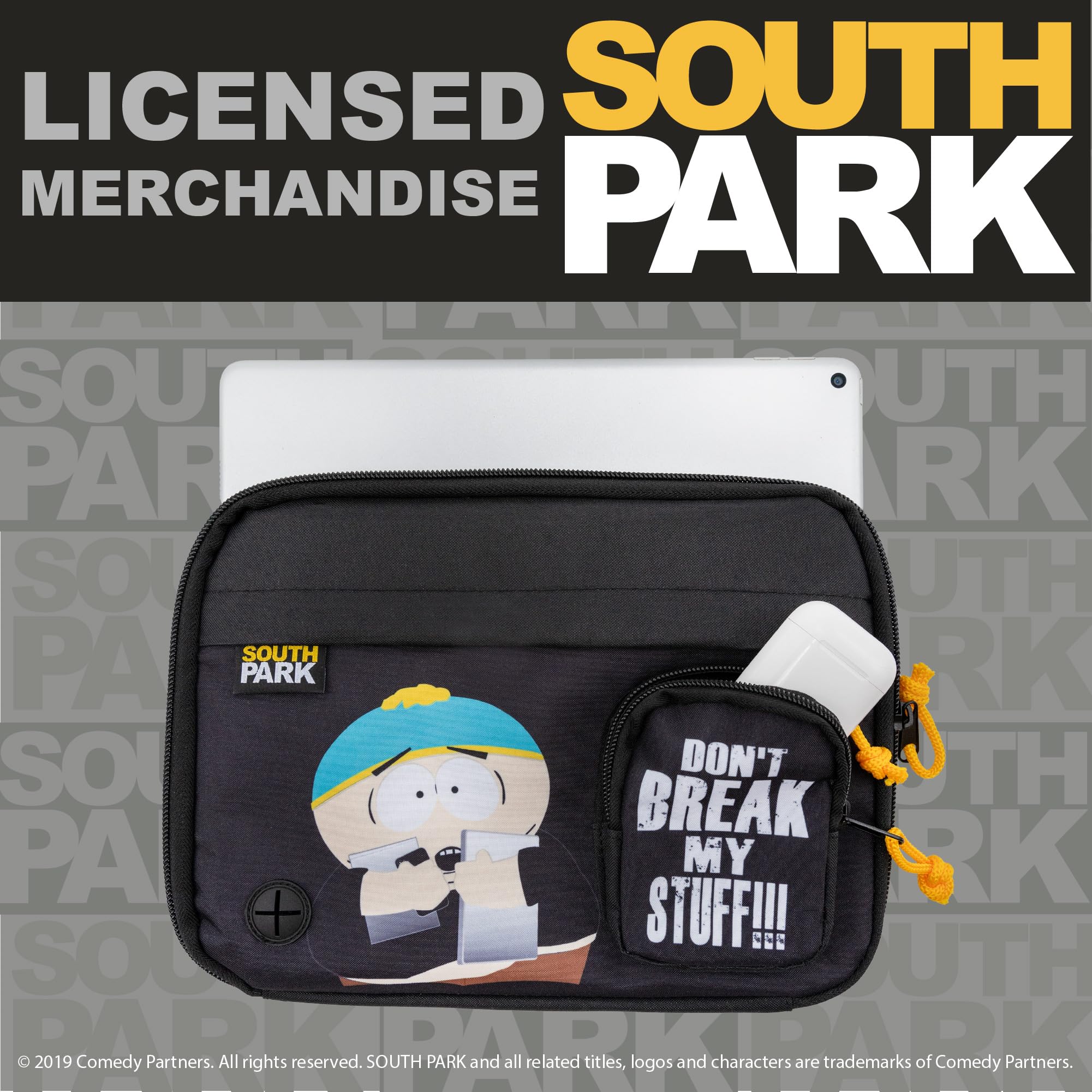 Blue Sky Studios South Park - Mini funda organizadora para tablet Tech Bag - Pequeña bolsa organizadora de electrónica para viajes - South Park Merchandise, Black