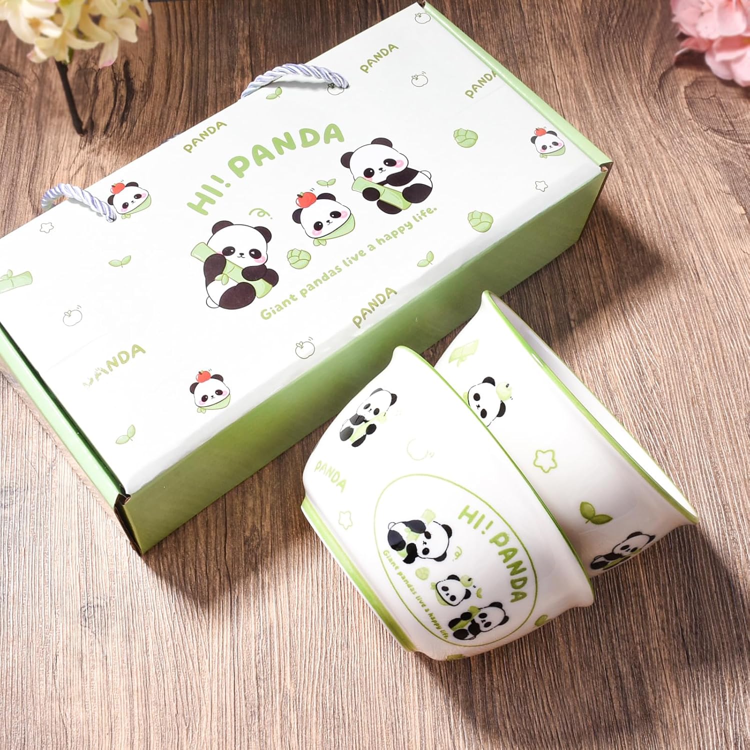 Ceramic Rice Bowl Set of 2, 4.5" Cute Panda Pattern Bowls
