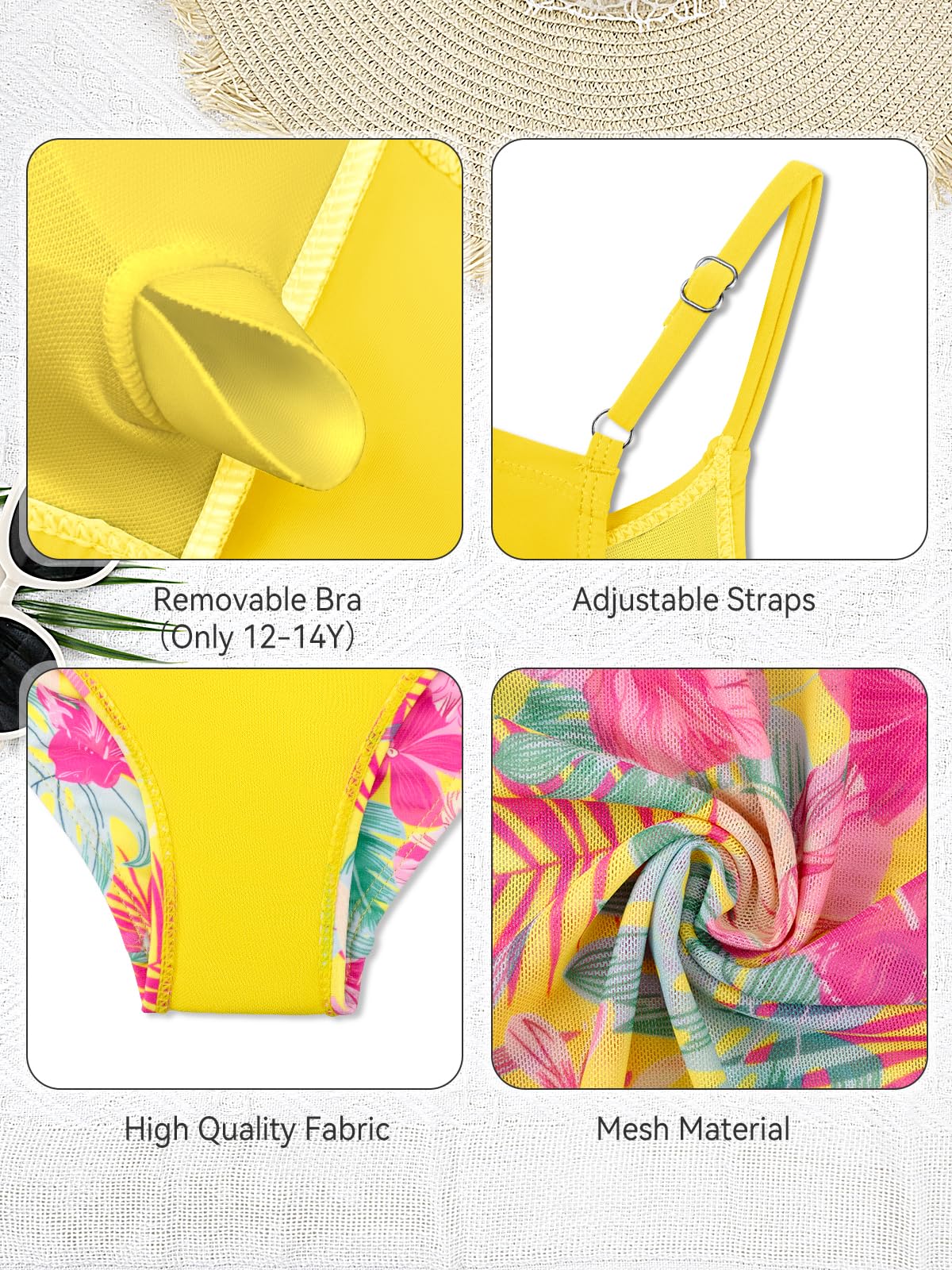 SHEKINI Traje de baño estampado de 3 piezas para niñas, conjunto de bikini de cintura alta con pantalones para cubrir