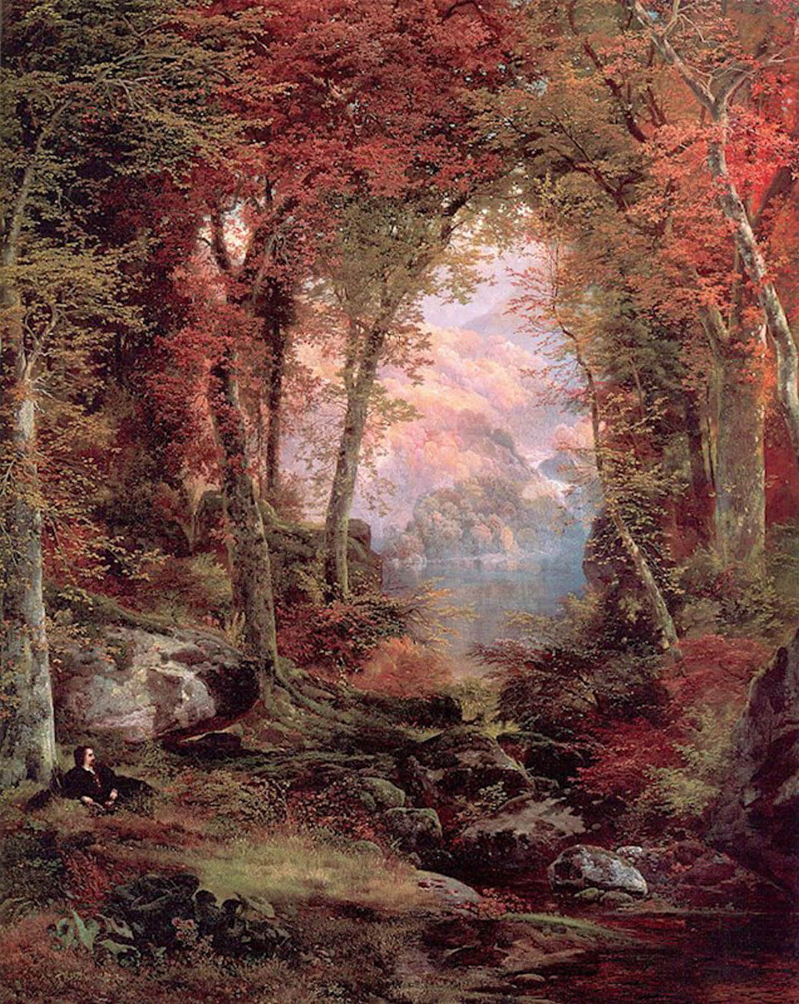 ARTXLXXBN Famous Painting Art Wall Decor Abstract Art Picture the Autumnal Woods by Thomas Moran Animal Pictures for Home Decor 60x90cm
