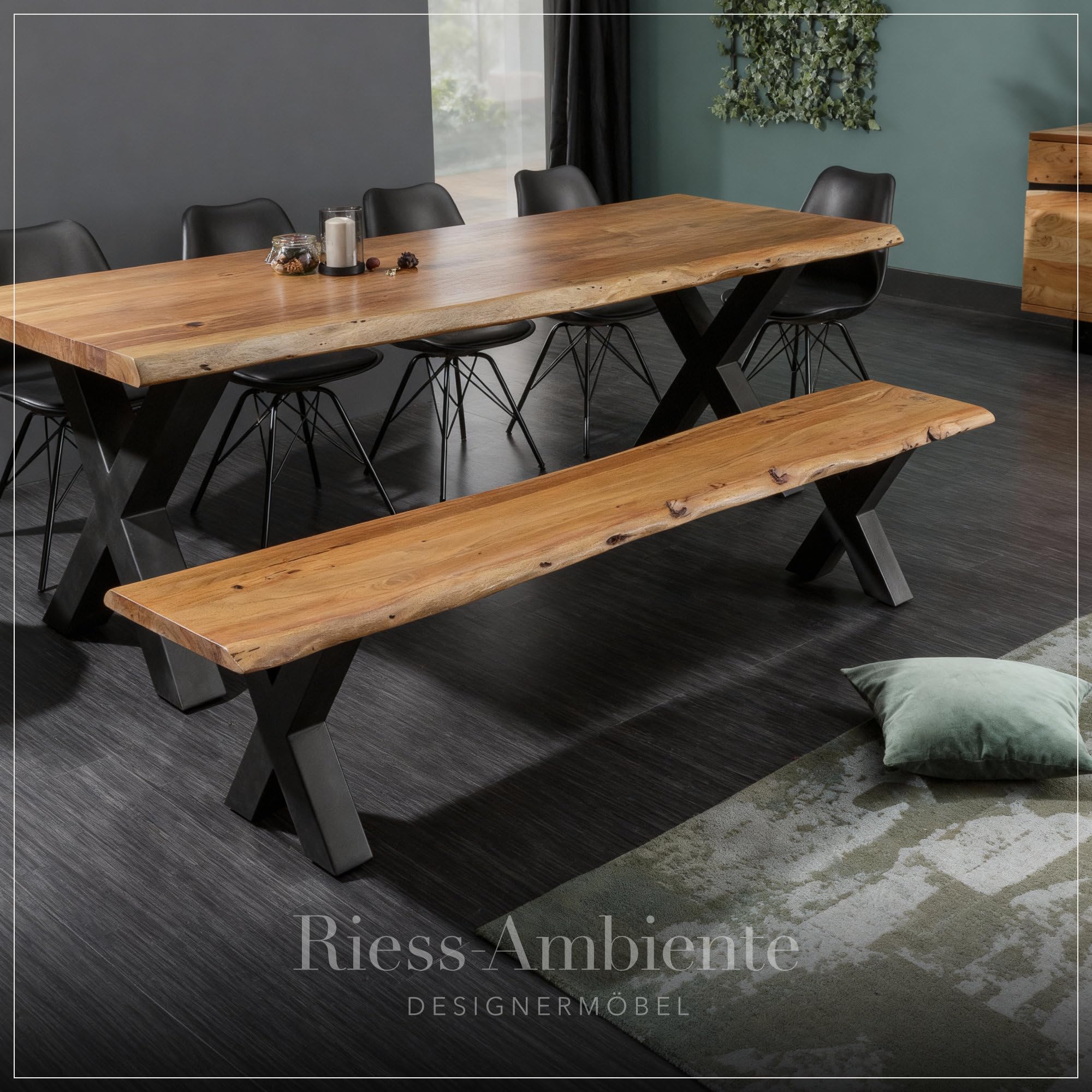 Riess Ambiente Massiver Baumstamm Bank Mammut 200cm Akazie Massivholz Sitzbank Esszimmer