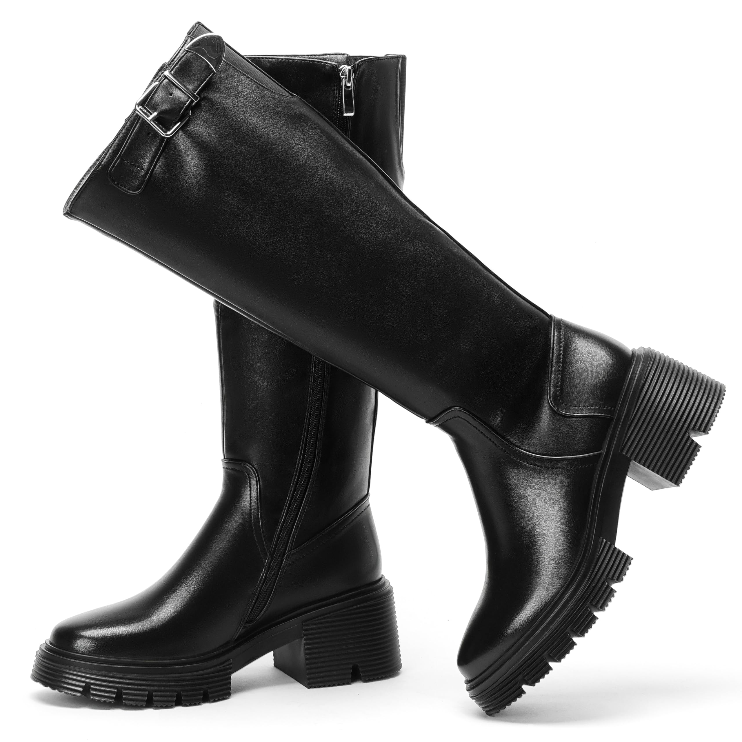 Knee High Boots Block Heel Women Combat Riding Motorcycle Boots Daily Casual Comfortable Dress Boots