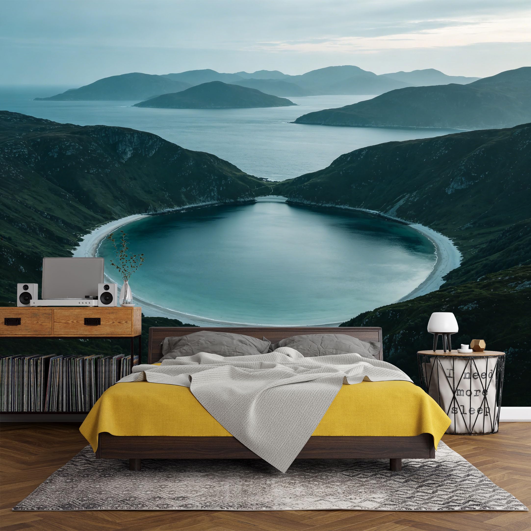 Custom Size Wall Mural Mountain Lake Landscape Scenery 3D Trompe L'Oeil Nature View SelfAdhesive Art Prints wall Fabric（No PVC） Removable Wallpaper Living Room Decor